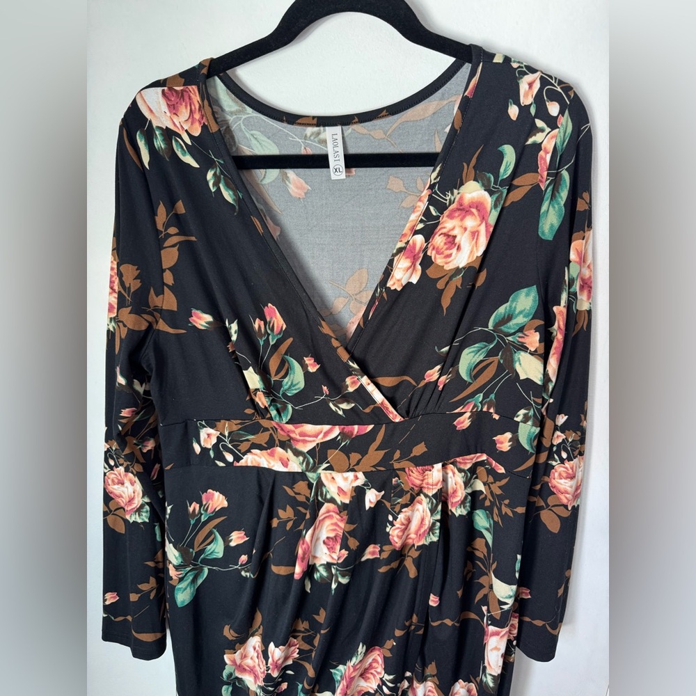 Floral Long Sleeve Wrap Style Dress - Picture 2 of 6